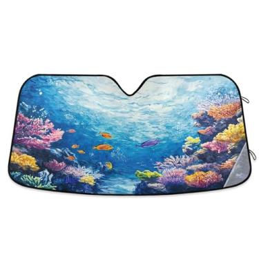 Imagem de SEHANY Para-brisa de carro colorido de recifes de corais e peixes, para-sol para mulheres, pára-brisa frontal dobrável, bloqueia raios UV, mantém o veículo fresco, para-sol de carro para caminhão SUV