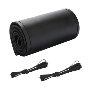 Imagem de AMZAUTO Capa de volante de couro genuíno com cadarços, costura no envoltório, envoltório de volante personalizado e respirável, aderência confortável para carro, caminhão, SUV, pickup barco, kit de