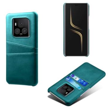Imagem de Capas Compatível com Honor Magic 6 Pro,Caso de couro PU-Tampa de telefone a prova de choque com 2 slots de cartão,Proteção anti-impressão digital e anti-gota-Green