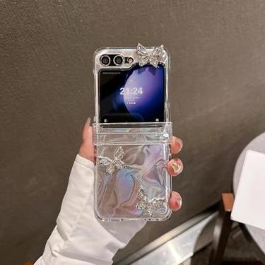 Imagem de Capa com glitter 3D e borboleta para Samsung Galaxy Z Flip 3 4 5 6 7 5g Flip6 Flip5 - Conjunto de proteção com dobradiça e design moderno (para Samsung Z Flip7/1)