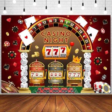 Imagem de Sensfun Cenário noturno de cassino para decoração de festa temática de Las Vegas, pôquer, fichas de dados, roleta, jogos de azar, fotografia, cassino, decorações de festa de aniversário, banner
