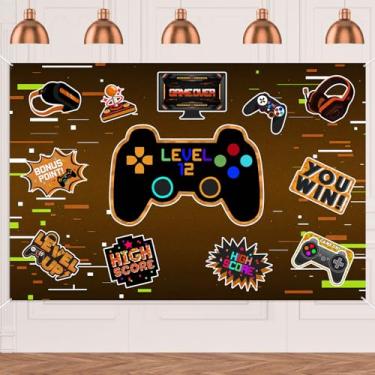 Imagem de Faixa laranja para console de jogos, faixa com tema de jogo, decoração de pano de fundo, decoração de torcida para feliz aniversário, festa de casamento, decoração de cabine de fotos
