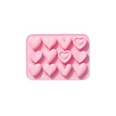 Imagem de Conjunto de moldes de silicone em forma de coração – 12 peças para fazer velas para artesanato de resina, velas e sabonete, rosa