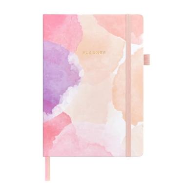 Imagem de Planejador de calendário semanal A5, capa dura de 72 semanas para rastrear objetivos, livro de planejamento com adesivos mensais e bolso traseiro (aquarela blush)