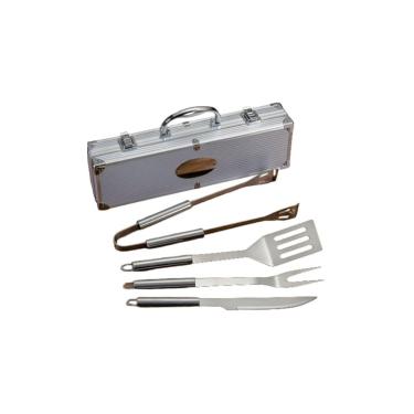 Imagem de Kit para Churrasco 4 Peças com Maleta, Aço Inoxidável, Espátula, Garfo, Faca, Pegador, 35.5cm