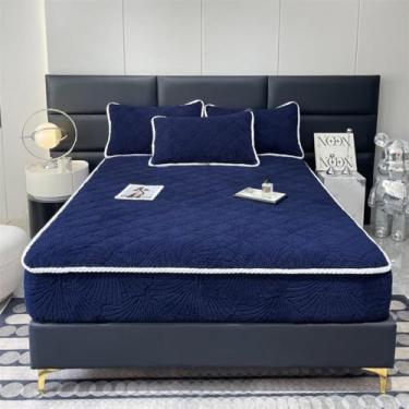 Imagem de Capa de colchão antiderrapante engrossada com elástico com bordas elásticas, protetor respirável à prova de poeira para solteiro/casal/queen/king size azul |||150 x 200 cm