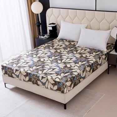 Imagem de NATURETY Lençol de cama com bolso profundo, tecido estampado de plantas (folhas cinza, king)