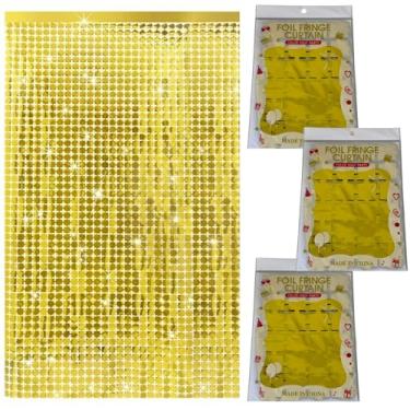 Imagem de Kit 3 Pçs Cortina Shimmer Metalizada Quadradinha 1x2m Painel Decorativo Para Festa Aniversários (Dourado)