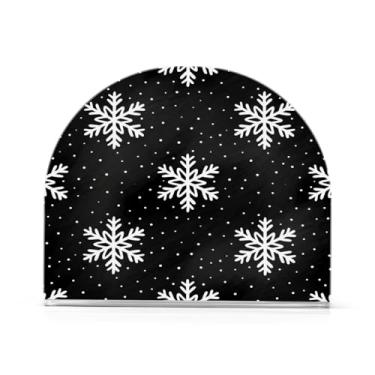 Imagem de Qilmy Flocos de neve brancos porta-guardanapos de acrílico preto, suporte de lenços de mesa independente, dispensador de papel de coquetel para cozinha, jantar, restaurante, bar, decoração, 1 pacote