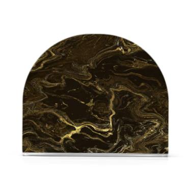 Imagem de JUZIHAI Suporte de guardanapo de padrão de mármore dourado para mesa dispensador de guardanapo de acrílico suporte de lenços independente de mesa para cozinha sala de jantar bar festa decoração de