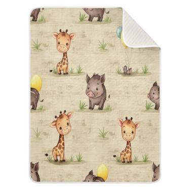Imagem de Qilmy Cobertor de bebê Piggy and Giraffe 76 x 101 cm, cobertor infantil de algodão macio para meninos e meninas, cobertor leve e quente para bebês de berço, carrinho de bebê, soneca, recém-nascido