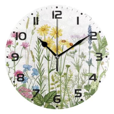 Imagem de JUZIHAI Relógio de parede colorido com ervas e flores, silencioso, redondo, sem tique-taque, operado por bateria, fácil de ler, relógio decorativo de parede para casa, cozinha, sala de estar, quarto