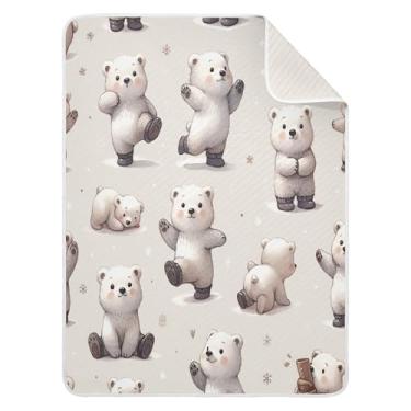 Imagem de Qilmy Cobertor de bebê urso fofo 76 x 101 cm, cobertor infantil de algodão macio para meninos e meninas, cobertor leve e quente para bebês de berço, carrinho de bebê, soneca, recém-nascido