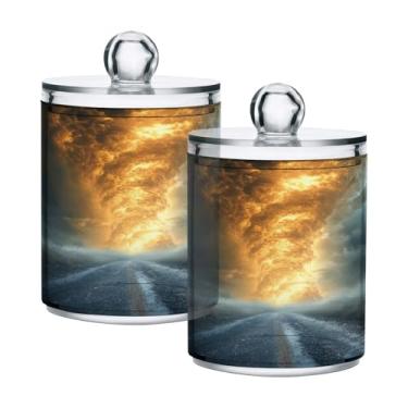 Imagem de Qilmy Qtip Suporte de boticário de 400 ml, frasco de plástico transparente de tornado preto com tampa, dispensador de recipiente de banheiro para bola de algodão, cotonete, fio dental, pacote com 2