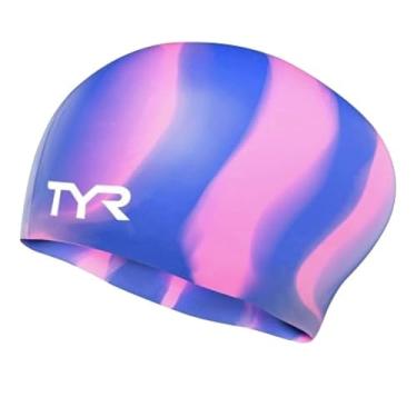 Imagem de TYR Touca de natação masculina de silicone de cabelo longo, roxo/rosa