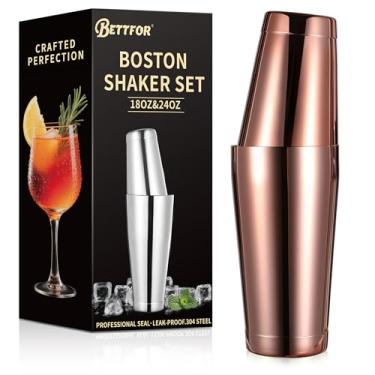 Imagem de BETTFOR Conjunto de coqueteleiras Boston de 510 g e 800 ml, 2 peças, coqueteleira profissional de aço inoxidável 304 com base ponderada à prova de vazamento para barman, uso doméstico e bar (ouro rosa
