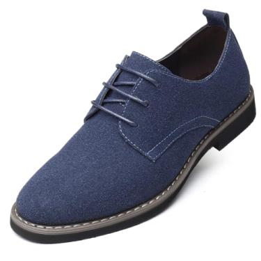 Imagem de Sapato social masculino de camurça, casual, com cadarço, Oxfords, Azul, 38