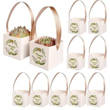 Imagem de GTIANHE-TAN 12 caixas de presente para suculentas, serve para vasos de 5 cm, mini papel kraft, caixa de presente com alças para casamento,