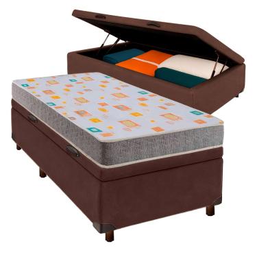 Imagem de Cama + Bau Marrom e Colchão D20 Solteiro - D20 Inducol