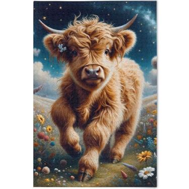Imagem de Quebra-cabeça floral Highland vaca bezerro fofo 1000 peças para adultos elefante branco natureza divertido cenário arte animal, 75 cm x 50 cm