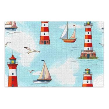 Imagem de Quebra-cabeça para adultos 1000 peças faróis barco azul arte brinquedo pintura difícil grande quebra-cabeça família elefante branco presentes, 75 x 40 centímetros