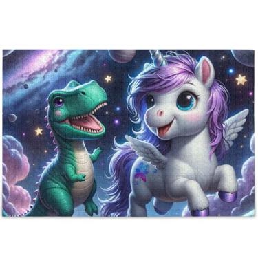 Imagem de Quebra-cabeças de dinossauro de unicórnio fofo para adultos 1000 peças arte natureza impressão animal paisagem quebra-cabeças personalizados amigos família jogos presentes, 75 cm x 50 cm