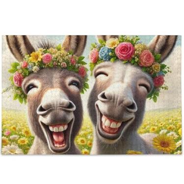 Imagem de Quebra-cabeça adulto com estampa engraçada de burro fofo, 500 peças, presentes exclusivos para adultos, arte personalizada, estampa animal, 52 cm x 37,8 cm