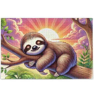 Imagem de Quebra-cabeça para adultos preguiça adormecida 1000 peças pintura de arte animal quebra-cabeças legais Prime quebra-cabeças personalizados jogo técnico presentes, 75 cm x 50 cm