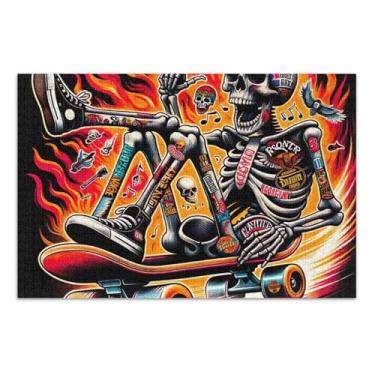 Imagem de Quebra-cabeça de 500 peças para adultos, divertido, bobo, esqueleto, skate, impressão, paisagem, brinquedo familiar, arte, 51 x 35 cm