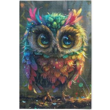 Imagem de Coruja fofa adorável quebra-cabeça floral 1000 quebra-cabeças para adultos família amantes presentes cena inverno quebra-cabeça arte animal, 75 cm x 50 cm