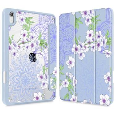 Imagem de Mektron Capa impressa para iPad mini 7 (A17 Pro) 2024/Mini 6 2021, iPad mini 7ª/6ª geração, capa de tela de retina líquida de 8,3 polegadas, porta-lápis embutido com capa traseira transparente, flor