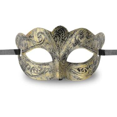 Imagem de Gjinxi Masquerade Mask for Men Venetian Vintage Retro Mask for Carnival Cosplay Character Half Masks for Party Halloween Mardi Gras Prom New Year Dress Up Mask Costumes for Adult(Gold)
