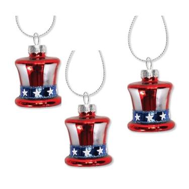 Imagem de Lillian Vernon Ornamentos patrióticos de vidro soprado Uncle Sam - Decorações de árvore penduradas artesanais, decoração de festa com chapéu americano do tio Sam, 3,1 cm, americano, conjunto de 12