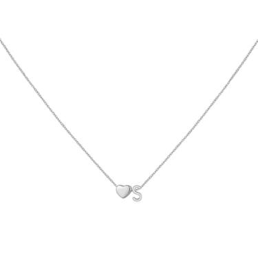 Imagem de brenstof Colar feminino com inicial de coração dos EUA - Colar com pingente de letra A banhado a ouro 18K delicados colares de coração minúsculos colares de inicial para presentes de aniversário para