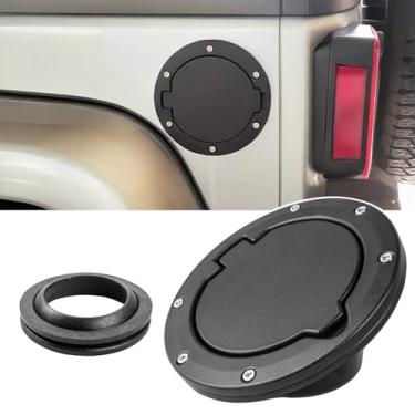 Imagem de MuHize Tampa de gás de alumínio, tampa de porta de enchimento de combustível para Jeep Wrangler JK Rubicon Sahara 2007-2018 e acessórios ilimitados, 2 portas e 4 portas, tampa de tanque (não serve