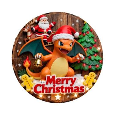 Imagem de Placa De Madeira Redonda Personalizada De Feliz Natal Pokémon Para Dec