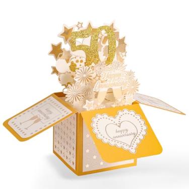Imagem de Cartão de aniversário de 50 anos, cartão pop-up de feliz aniversário dourado 3D com envelope para mulheres, homens, esposa, marido, casais, pais, ele, para ela, casamento, casamento, presente