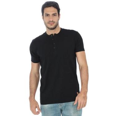 Imagem de Camiseta Masculina Henley Manga Curta Anistia Preta - Anistia Modas, P