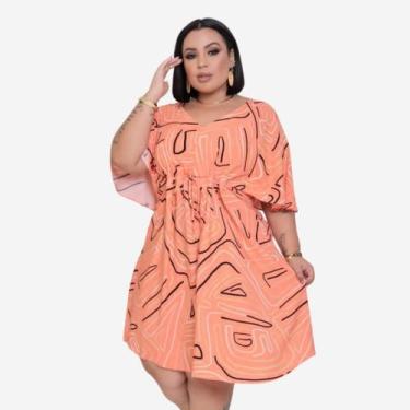 Imagem de Vestido BATA Plus Size - ZIEM, Laranja estampado 02, Único PLUS (48/56