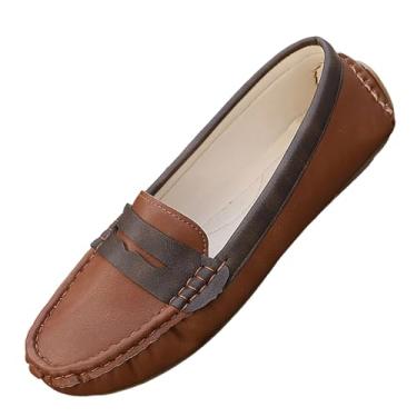 Imagem de Tênis feminino moderno casual estilo britânico cano baixo fosco leve confortável um pé sem cadarço, Marrom, 38