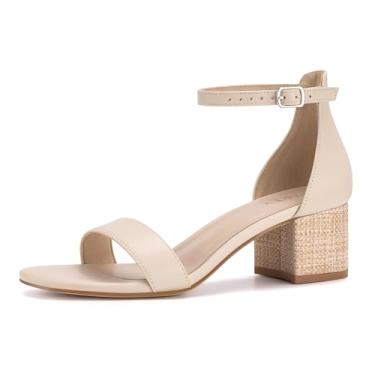 Imagem de PARTY Sandálias femininas de salto grosso com bico aberto e tira no tornozelo, Bege, 41
