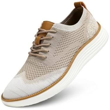 Imagem de Sapato Oxford masculino leve com cadarço casual para caminhada, Cáqui Branco, 37