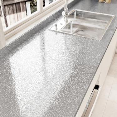 Imagem de EPPKILY Papel de parede metálico prateado descasque e cole bancadas 40 cm × 78 cm, papel de contato prata à prova de óleo, autoadesivo, aço inoxidável, para armário, aparelho, secador, geladeira