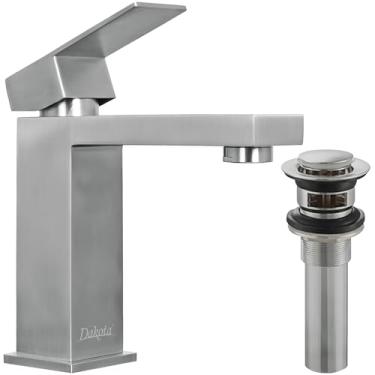 Imagem de Dakota Torneira de banheiro de níquel escovado - alça única, torneira de pia de orifício único com mangueira trançada de aço inoxidável, taxa de fluxo de 1,5 GPM, USF-00BSH00BN