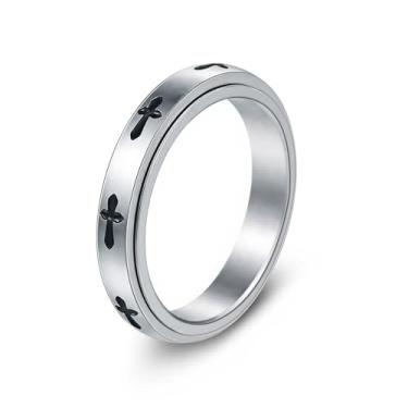 Imagem de Anel Fidget Spinner para alívio da ansiedade, anel de aço inoxidável embutido de fibra de carbono de 4 mm para homens e mulheres - 7, 8, Aço de titânio, Sem pedra preciosa