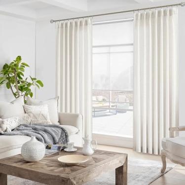 Imagem de WEST LAKE Painéis de cortina transparentes plissados naturais de 280 cm de comprimento, cortinas misturadas de linho com pregas francesas para quarto e sala de estar, tratamento moderno de janela