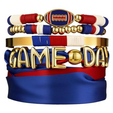 Imagem de DoDoBeads Conjunto de pulseiras femininas para dia de jogo – 4 peças de joias empilháveis de futebol, acessórios versáteis para fãs de esportes para chapéu, bolsa e colar, Medium, Metal, Sem Pedra