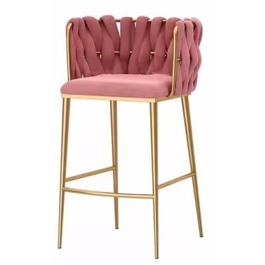 Imagem de FMLCLSTJM Banqueta moderna de veludo com banqueta quadrada de perna dourada, barra traseira de tecido de meados do século com apoio para os pés, adequada para banco de jantar e cozinha em casa