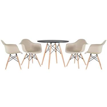 Imagem de Loft7, Mesa redonda Eames 90 cm preto + 4 cadeiras Eiffel Daw nude