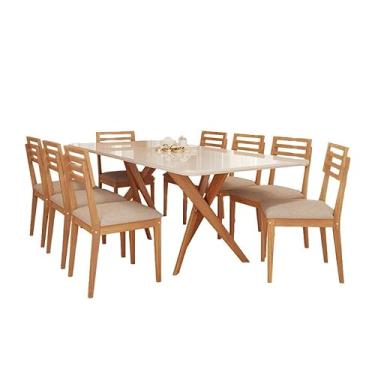 Imagem de Sala De Jantar Cacau 2,10 Vidro 8 Cadeiras Juparanã Madeira/Offwhite/Linho Bege